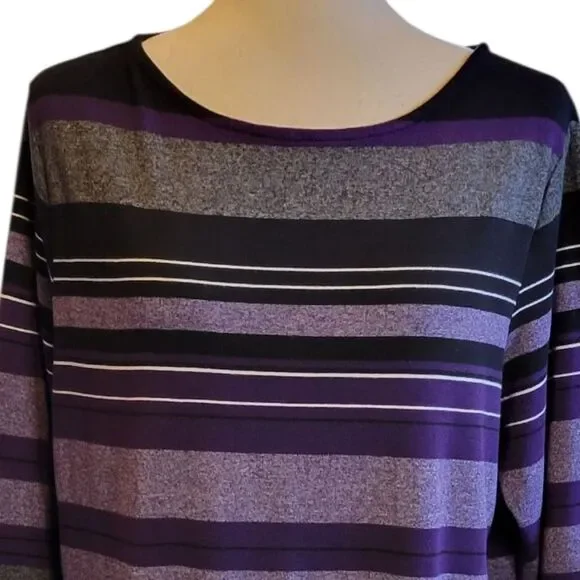 Christopher & Banks Purple and Black 3/4 Sleeve Striped Top Size XL - Picture 6 of 8